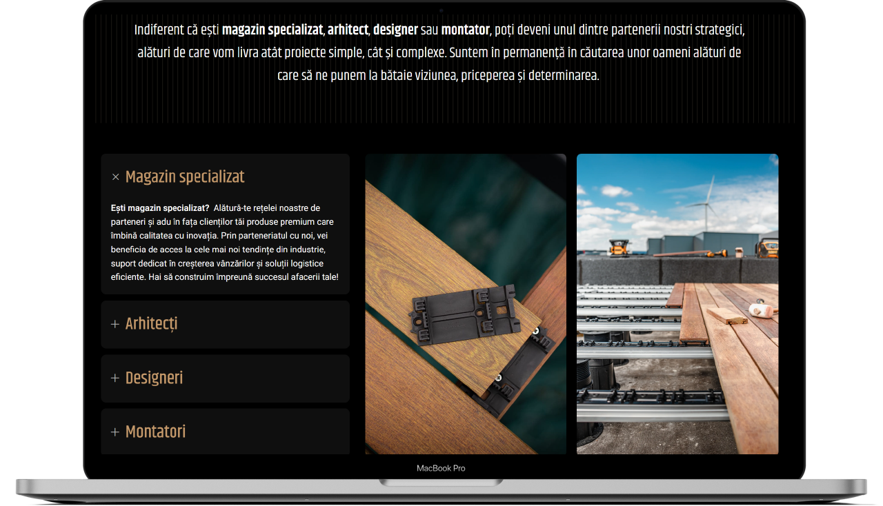Mockup cu secțiune vizuală din site Floors4You – design personalizat pe laptop